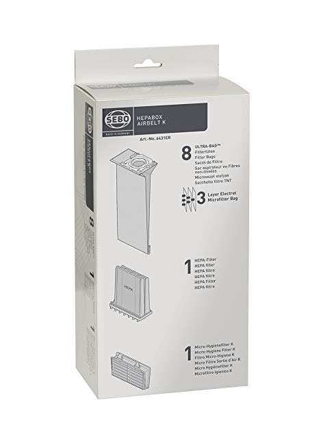 Sebo 6431ER HEPA Service Box for K Series Vacuum with 8 Ultra Bags, Exhaust Filter and HEPA Pre-Motor Microfilter