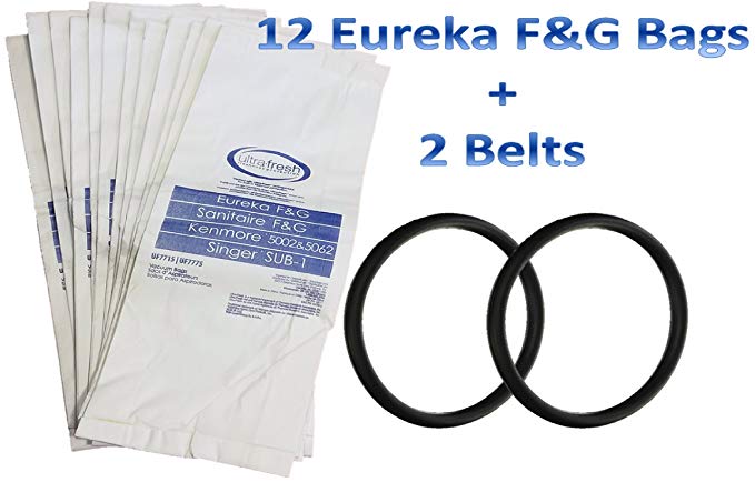 12 Bags for Eureka Style F&G Vacuum Cleaner F G Sanitaire Commercial + 2 Belts