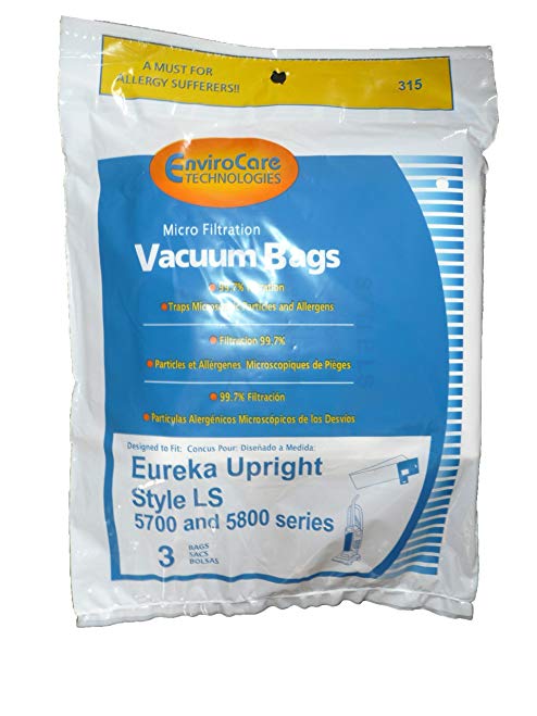 3 Eureka Type LS Sanitaire Vacuum Bags, LiteSpeed Upright, Bagged, Boss Signature Genesis, Refurb Powerline Limited, Sanitaire Commercial Vacuum Cleaners, Series 5700 & 5800, 62123 61820A, SC5815A, SC5713A