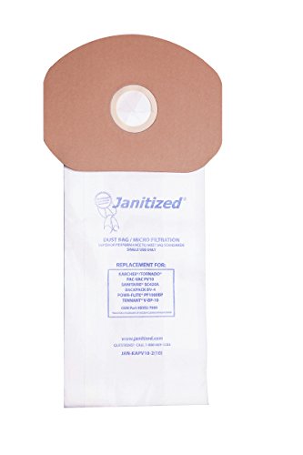 Janitized JAN-KAPV10-2(10) Premium Replacement Commercial Vacuum Paper Bag, Karcher/Tornado PV10, Power-Flite PF1000BP, Sanitaire SC420A, Tennant V-BP-10, OEM#B352-7800, 69370, 87537 (Pack of 10)