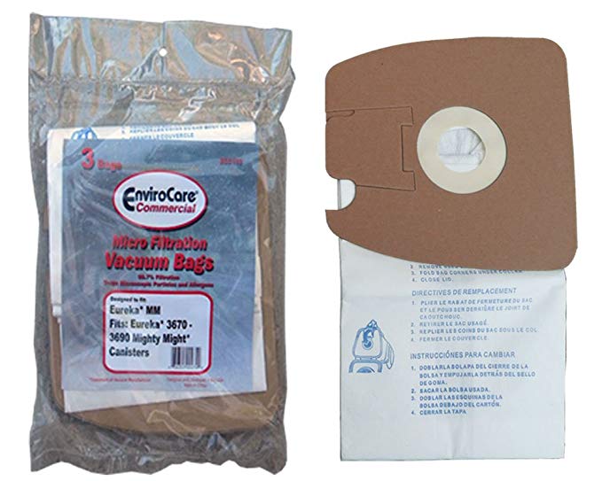 3 Eureka Style MM Commercial Bags Allergy Mighty Mite Vacuum, Canister Limited, Sanitaire Vacuum Cleaners, 3670, 3680, 3690, 602695, 60295B, 60295-12, 60296, 60296-12(filteraire), 60297-10, S3681B, SC3683A, SC3686A