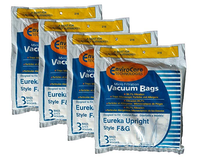 12 Eureka Allergy Micro Lined Vacuum F&G Bag Sanitaire Kenmore 5062, Uprights, White Westinghouse, Koblenz, Singer SUB-1, Commercial, Imperial, ESP Vacuum Cleaners, 52320A-12, 57695A-12, 200, 600, 1400, 1900, 2000, 2100, 4000, S600 & S800, 5062, 5002, 503421,