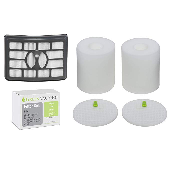 GreenVacShop 2+1 Pack Shark Rotator Professional Lift-Away NV500, NV501, NV502, NV503, NV505, NV510, NV520, NV552, UV560 Replacement Filter Set, 2 Foam+2 Felt+1 HEPA Filters, XFF500 XHF500