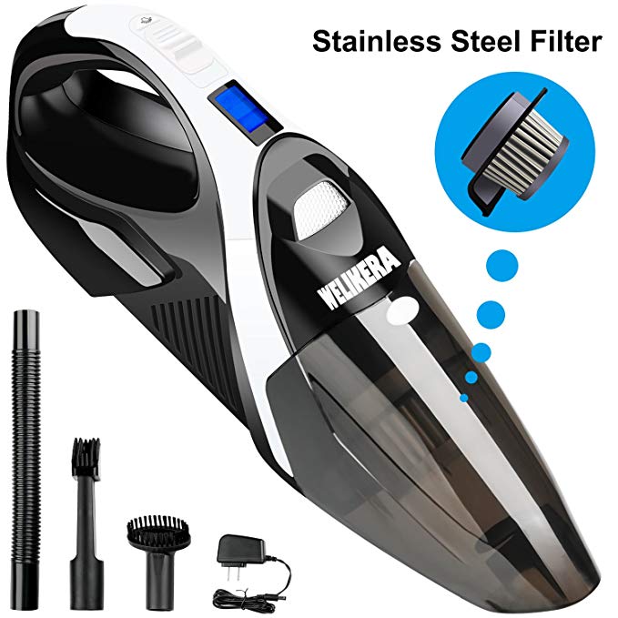 Dust Buster, WELIKERA 12V 100W Cordless Handheld Vacuum, Powerful Portable Vacuum Cleaner, with Stainless Steel Filter and A Carrying Bag, Black