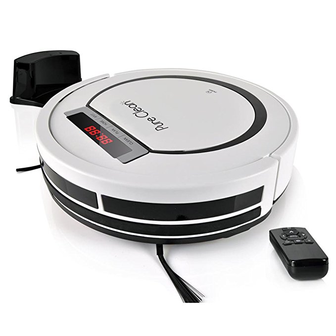 PURE CLEAN Automatic Programmable Vacuum Cleaner-Scheduled Activation & Charge Dock Robotic Auto Home Clean Carpet Hardwood Floor, HEPA Pet Hair & Allergies Friendly, PureClean PUCRC90