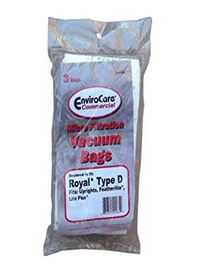 3 Type D Commercial Royal Dirt Devil Vacuum Cleaner Bags 3-670147-001, 3670075001, RG3-920750-001 Featherlite, Classic, Lite Plus, Regina, Lite Uprights, Sensation, Select, Profile, Toughmate, Extra HP, Impulse,
