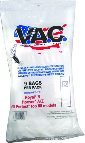 VACUUM AMERICA CLEAN VAC 7 Perfect P103, P104, P107, P108 / Royal Style B Uprights H-10 HEPA Filtration (Pack of 9)