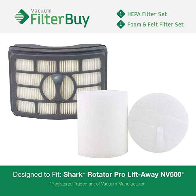 FilterBuy Shark Rotator Professional Lift-Away NV500 Compatible Filter Kit, Part #'s XHF500 & XFF500. Designed by FilterBuy to fit Shark Rotator Professional Lift-Away Model NV500 & NV501.
